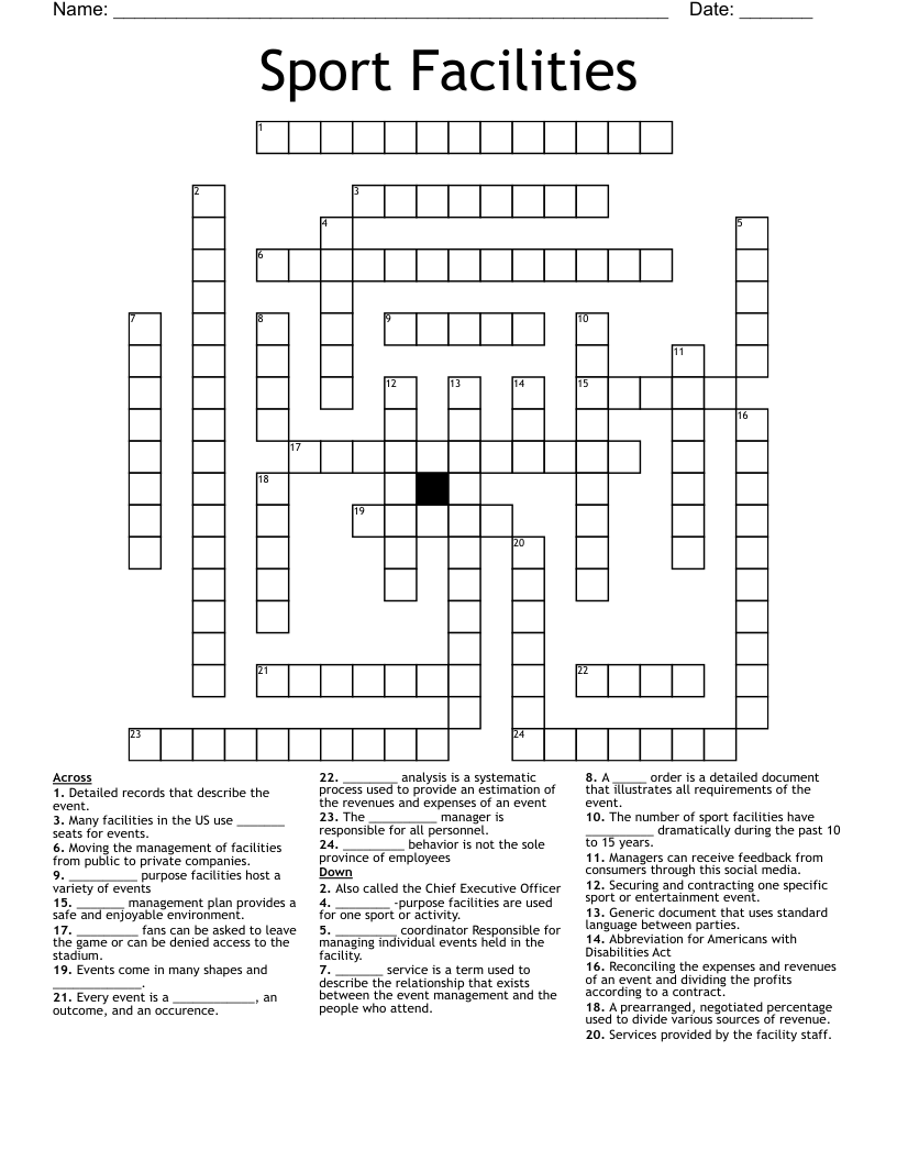 Sport Facilities Crossword