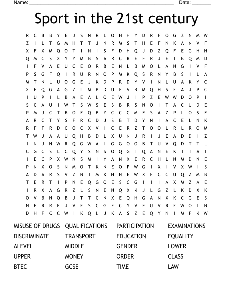 Sport in the 21st century Word Search
