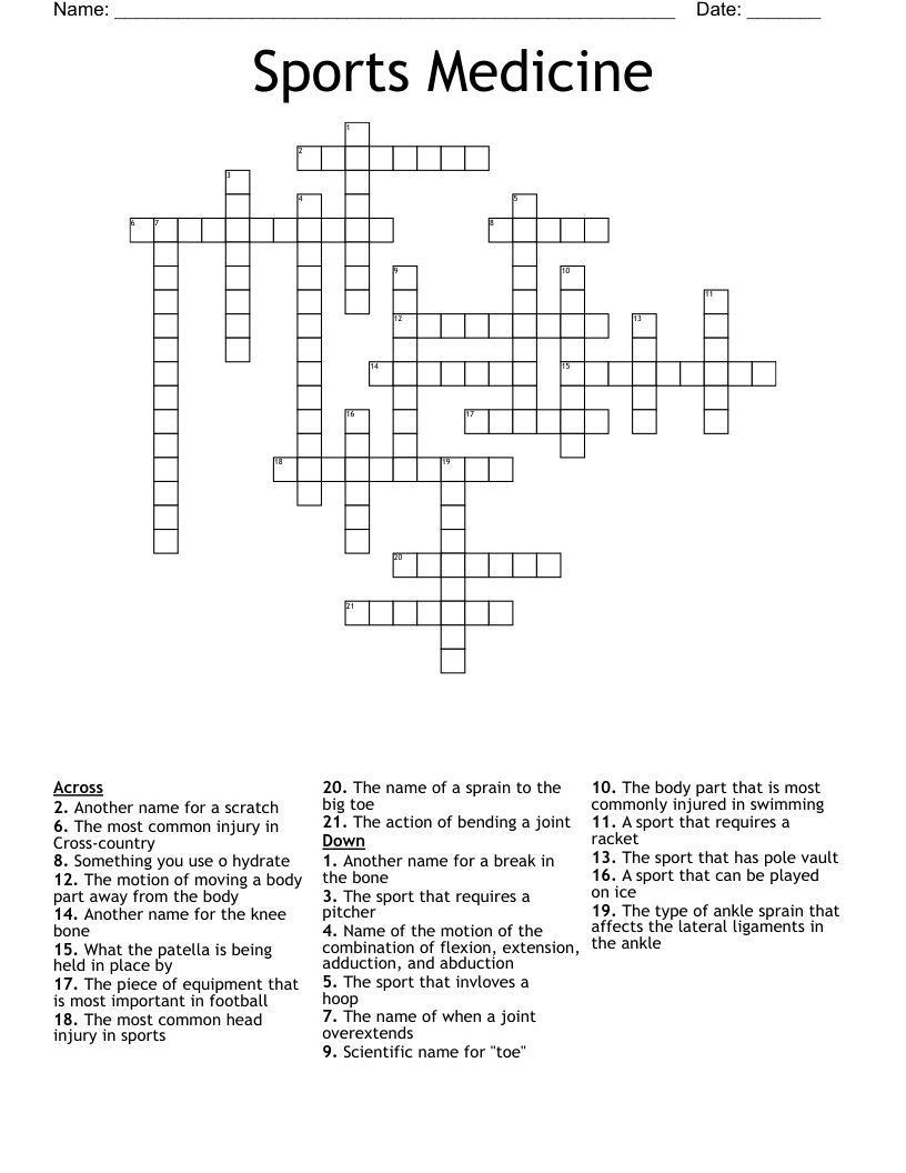 Sports Medicine Crossword WordMint