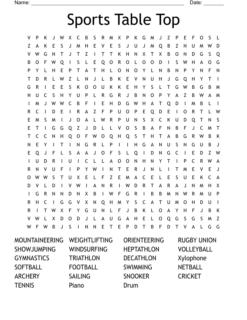 Sports Table Top Word Search