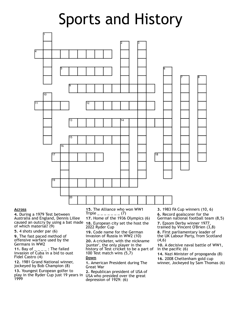 Sports and History Crossword