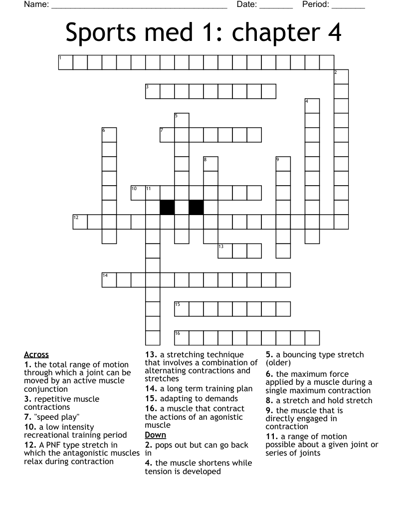 Sports med 1 chapter 4 Crossword WordMint