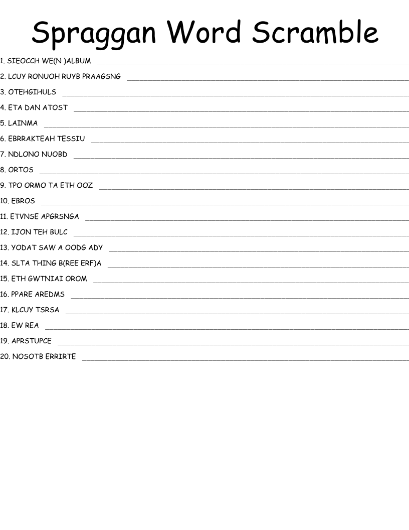 Spraggan Word Scramble