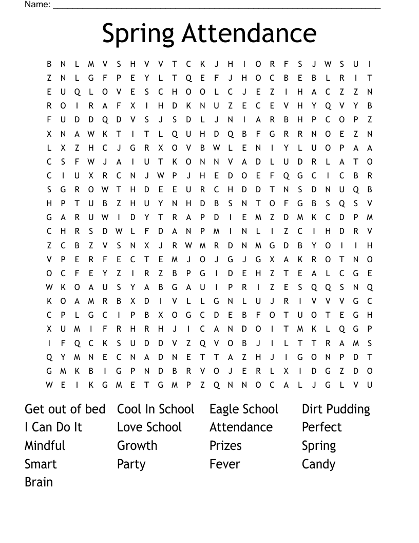 Spring Attendance Word Search