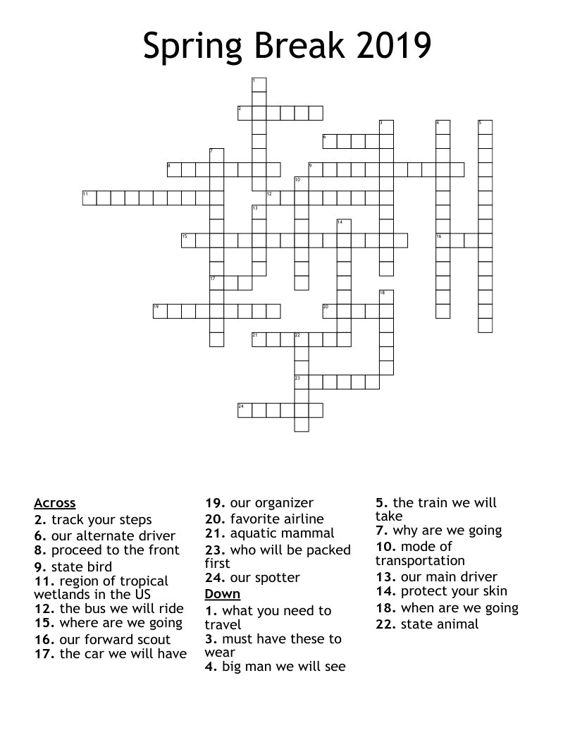 Spring Break 2019 Crossword WordMint