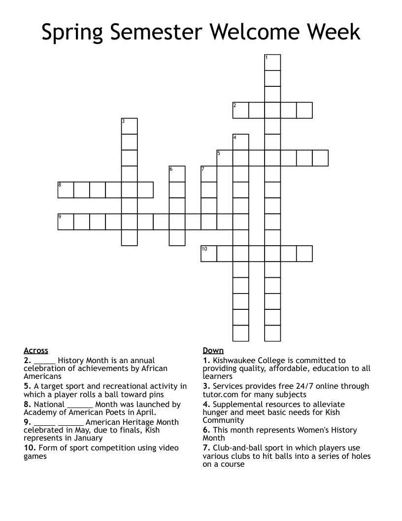 Spring Semester Welcome Week Crossword