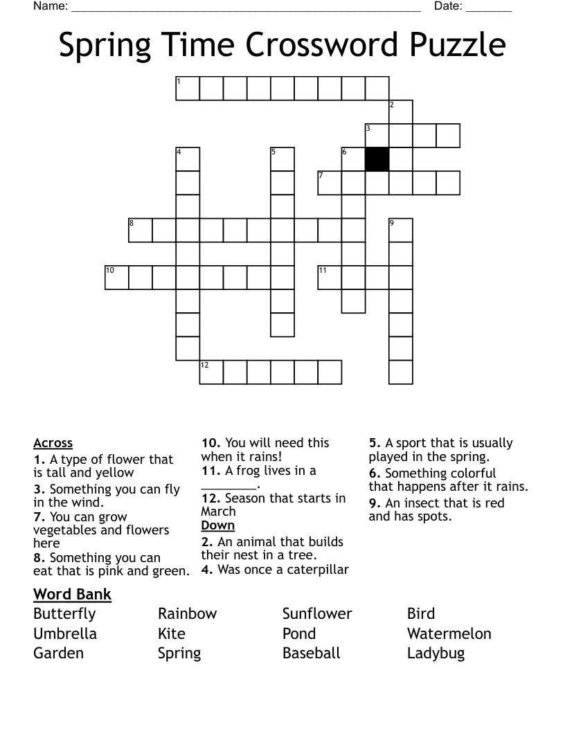 Spring Time Crossword Puzzle WordMint Spring Time Crossword Puzzle WordMint