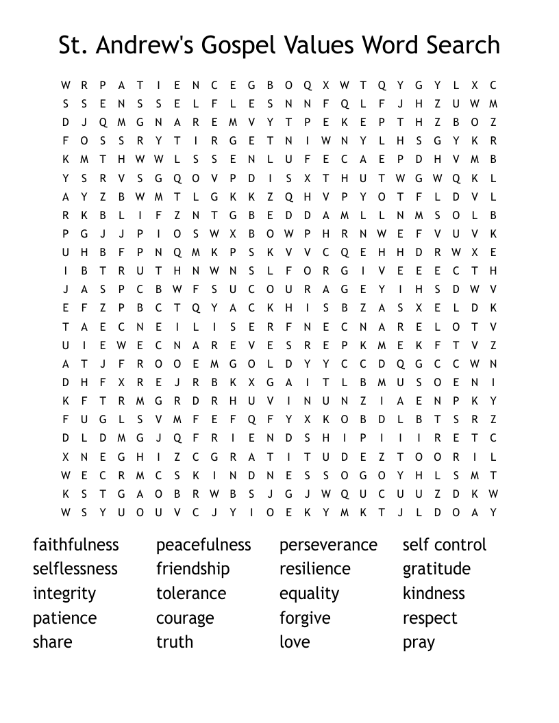 St. Andrew's Gospel Values Word Search