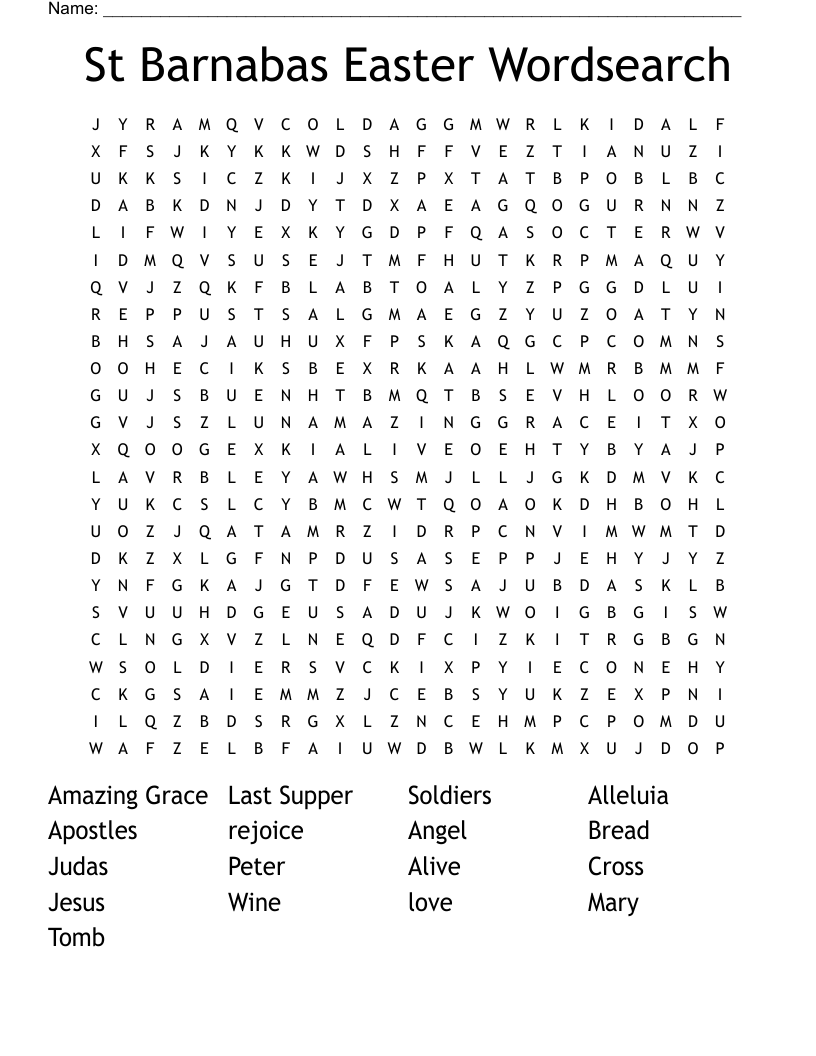 St Barnabas Easter Wordsearch