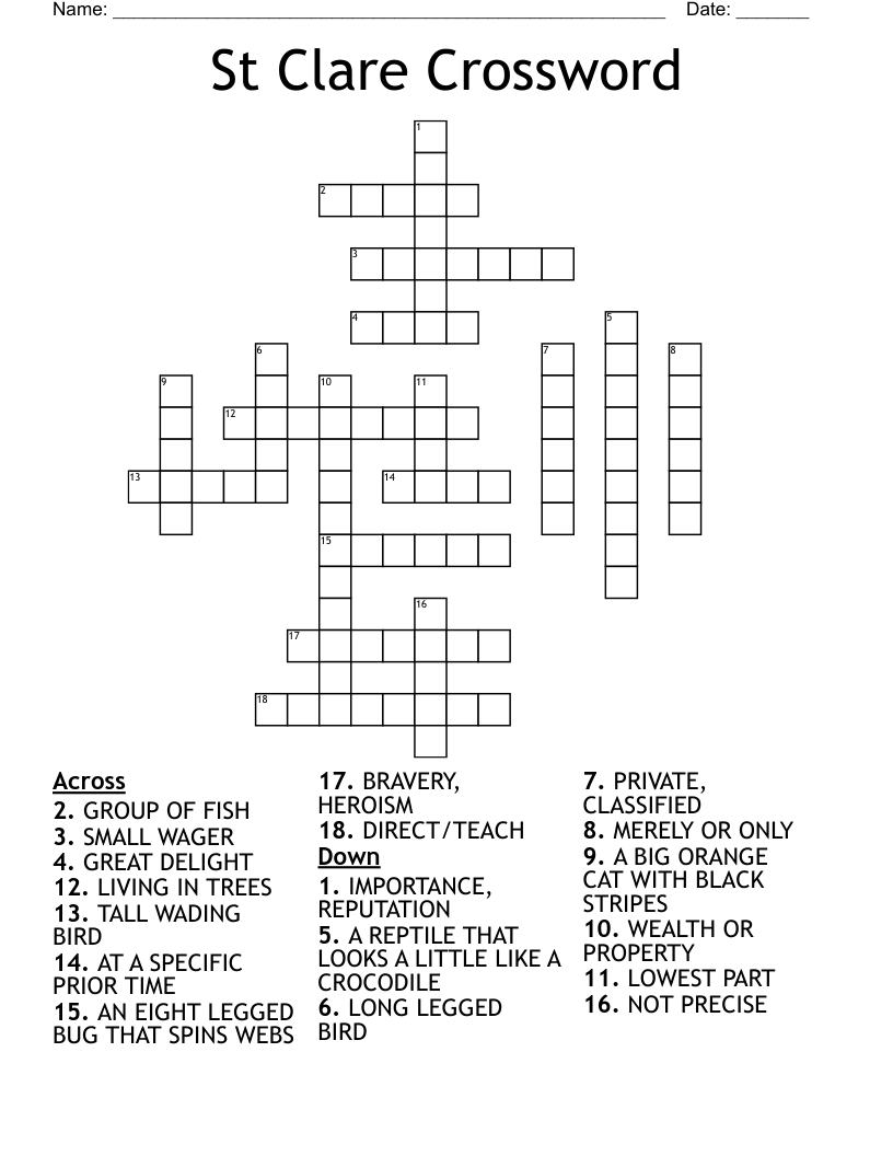 St Clare Crossword 