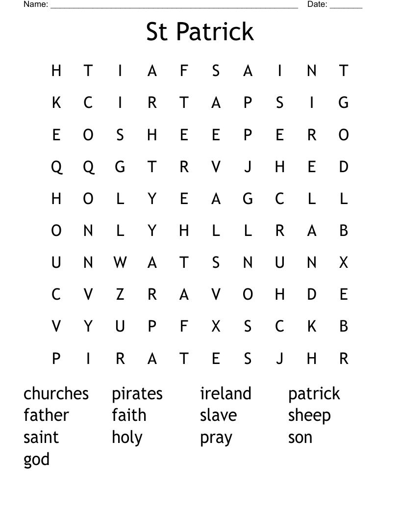 St Patrick  Word Search