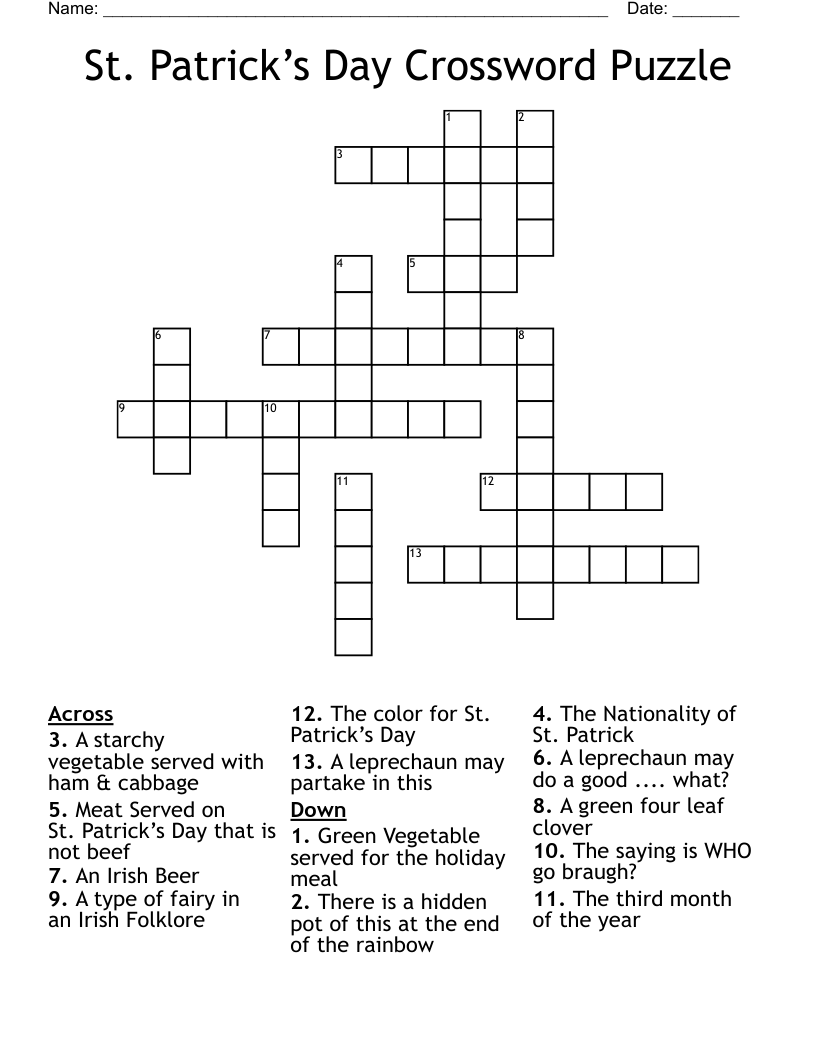 St Patrick s Day Crossword Puzzle WordMint