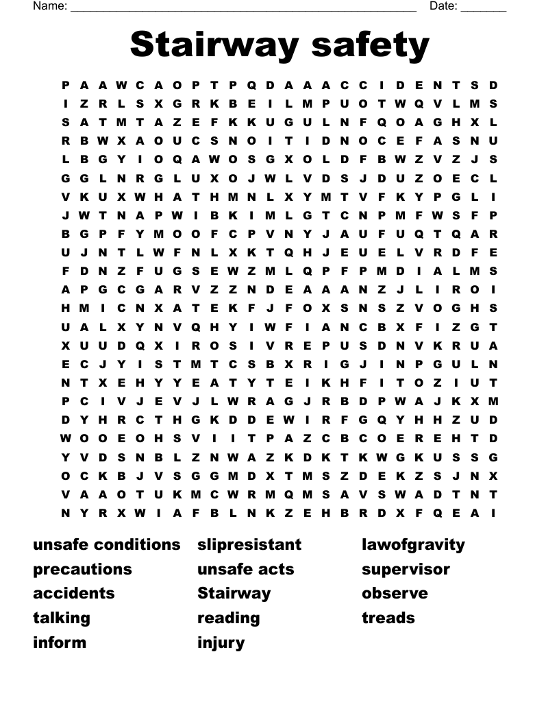 Stairway safety Word Search