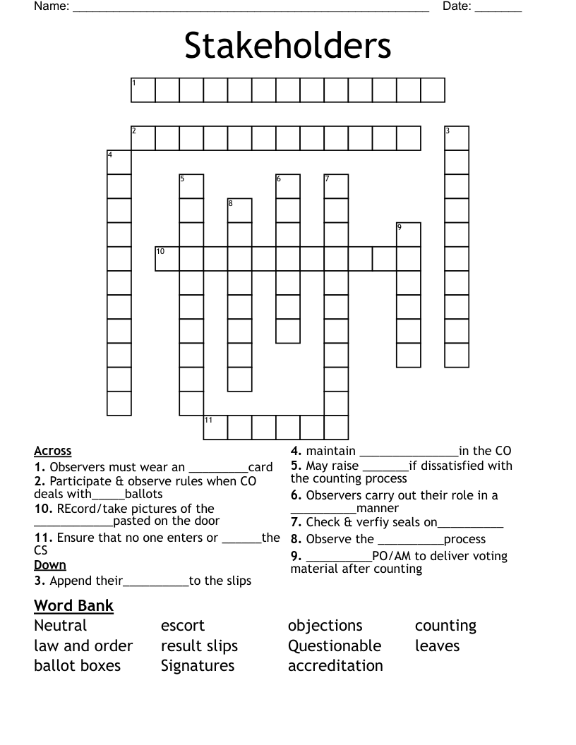 Stakeholders Crossword