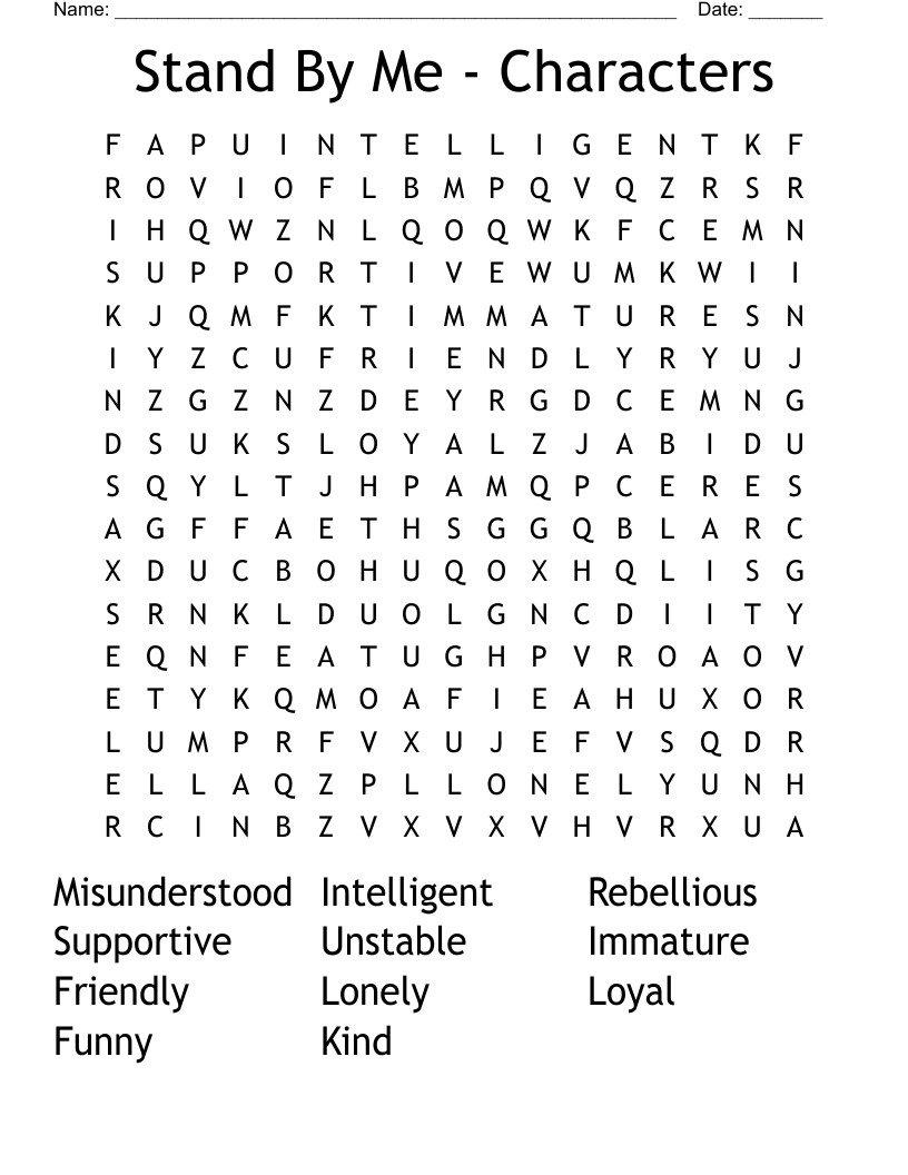 Stand By Me - Characters Word Search