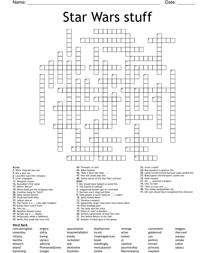 Star Wars Stuff Crossword Wordmint Star Wars Stuff Crossword Wordmint
