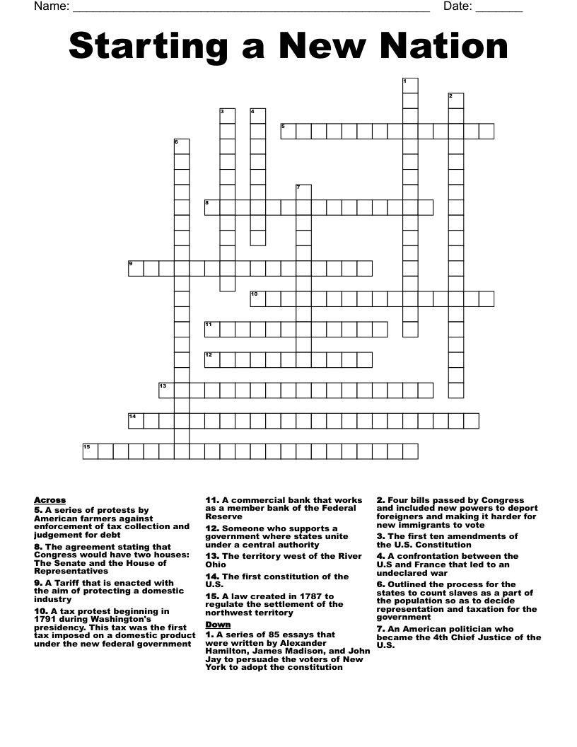A New Nation Crossword Puzzle Answers