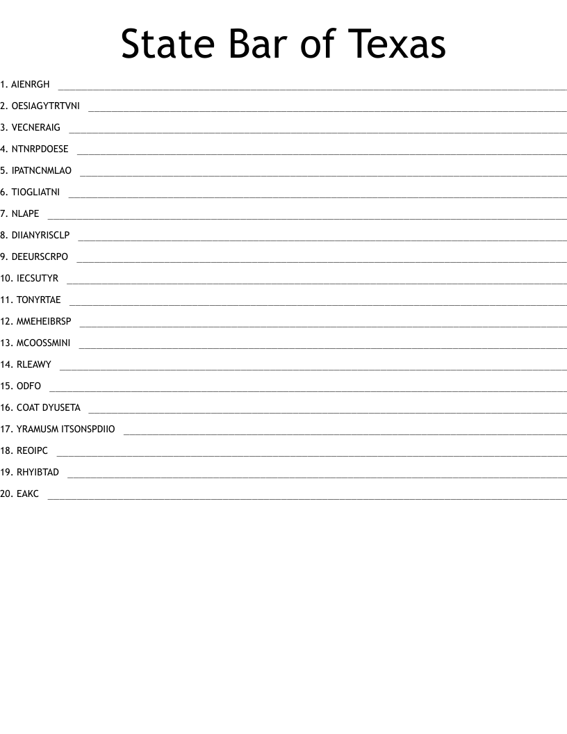 State Bar of Texas Word Scramble WordMint