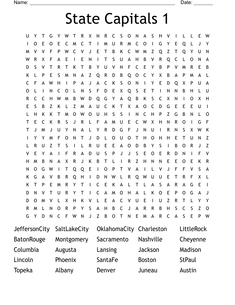 State Capitals 1 Word Search WordMint