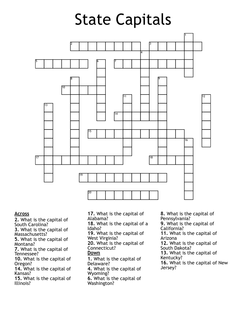 State Capitals Crossword WordMint