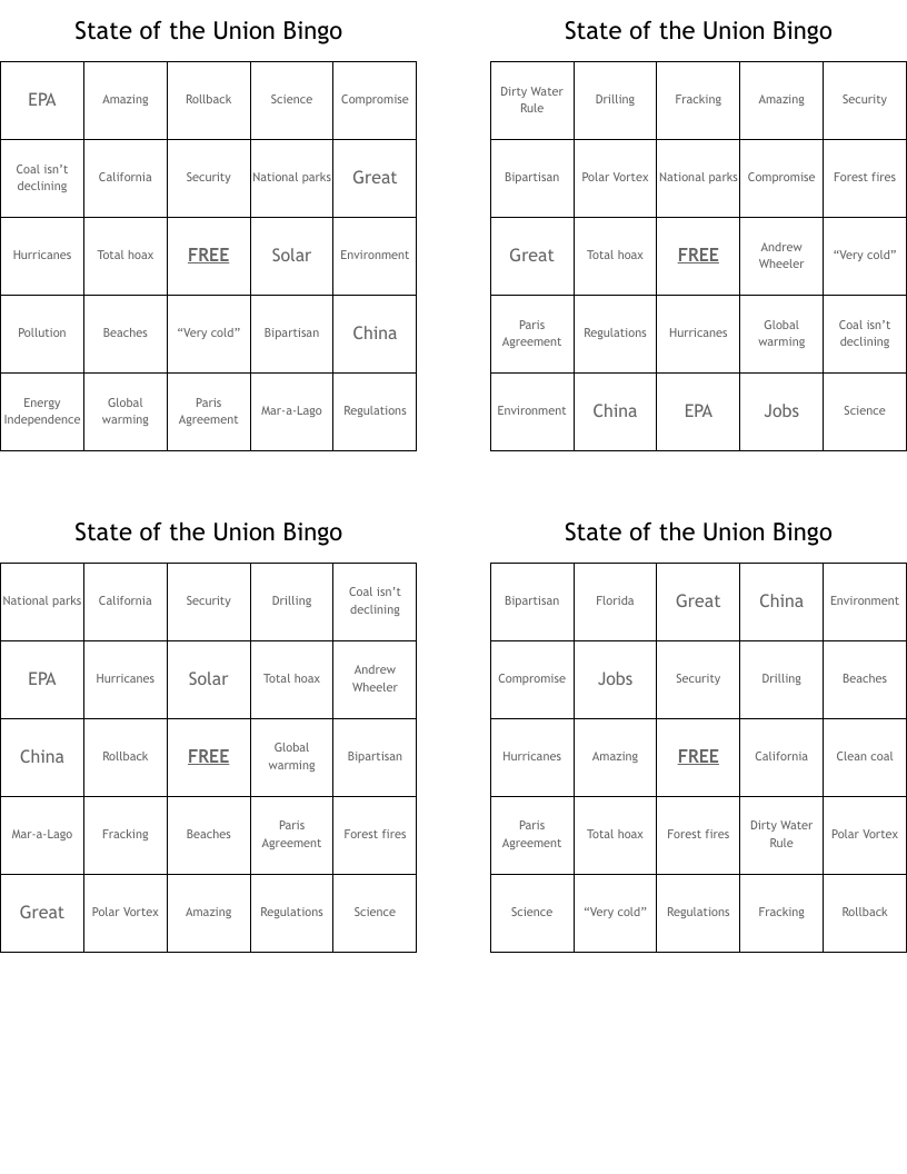 State of the Union Bingo