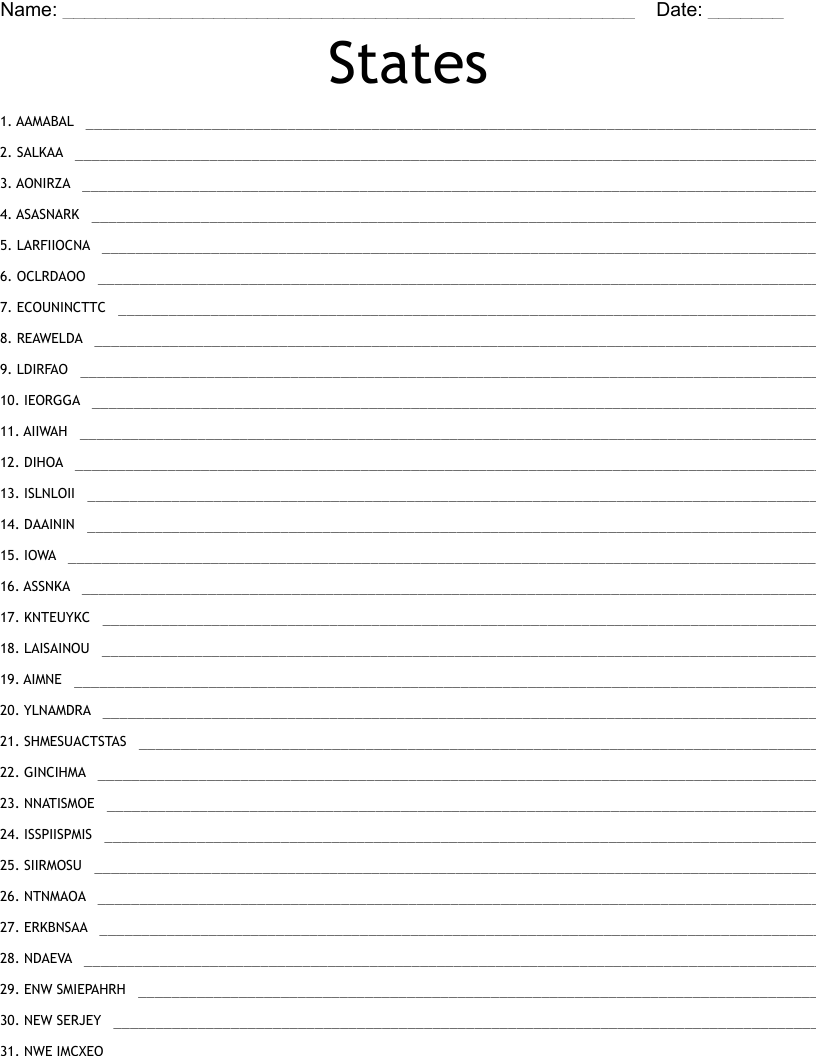 States Word Search WordMint