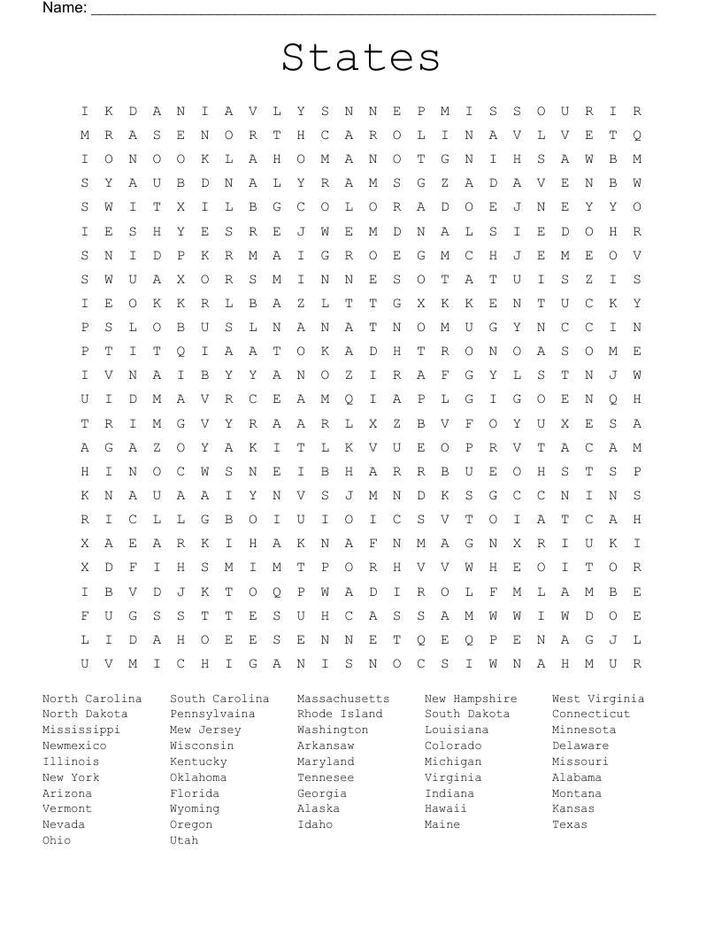 States Word Search WordMint