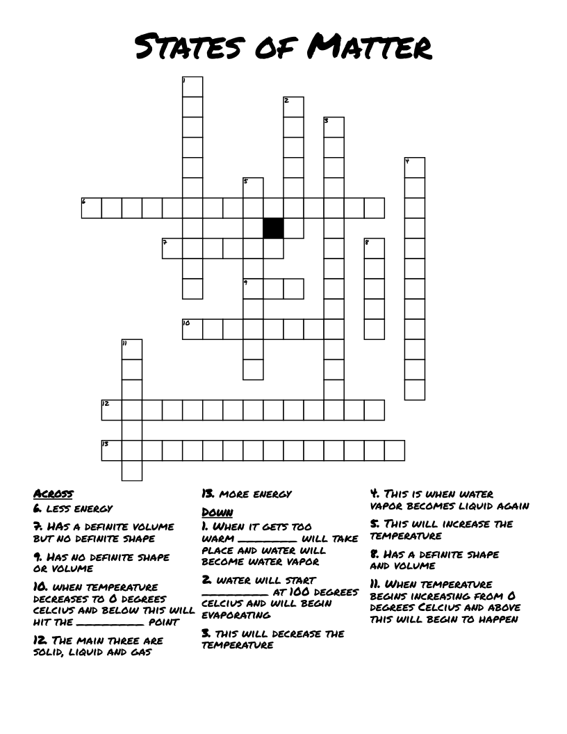 States of Matter Crossword