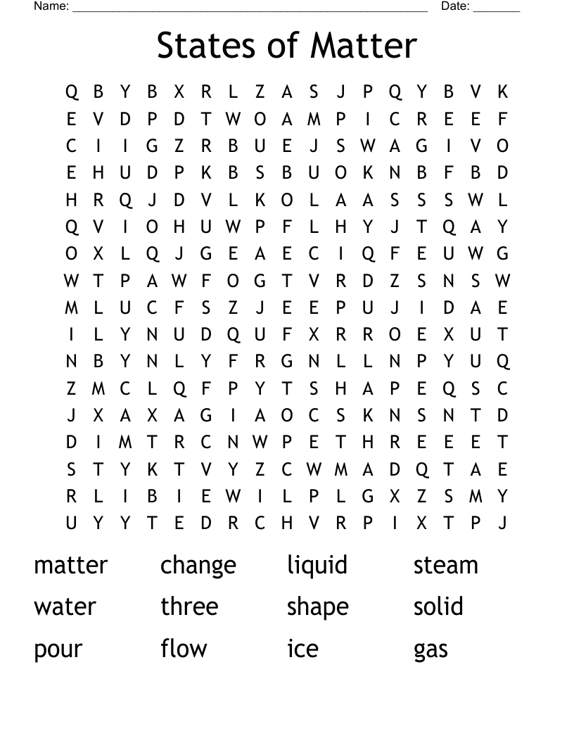 States of Matter Word Search