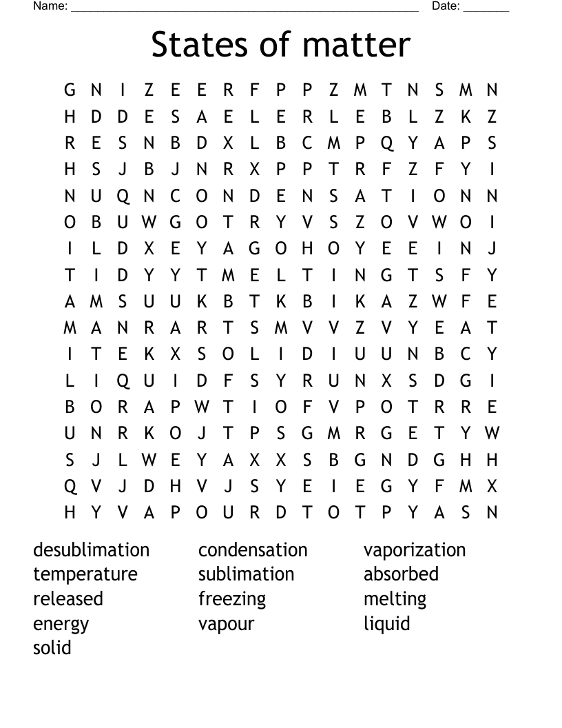 States of matter Word Search