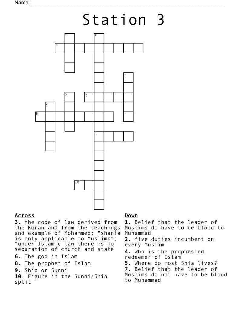 Station 3 Crossword