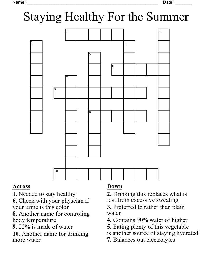 Staying Healthy  For the Summer Crossword