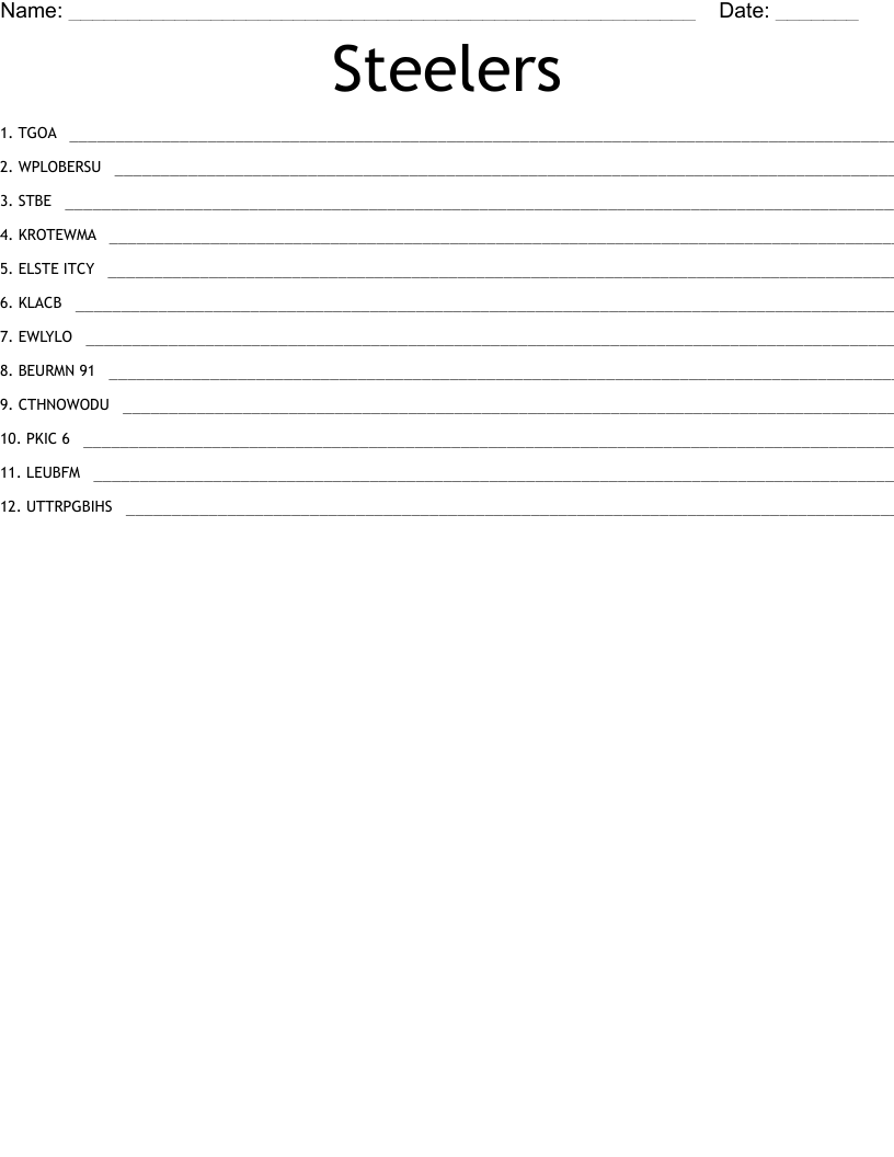 Steelers Word Scramble