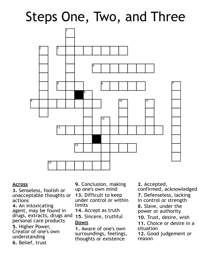 Steps One, Two, and Three Crossword