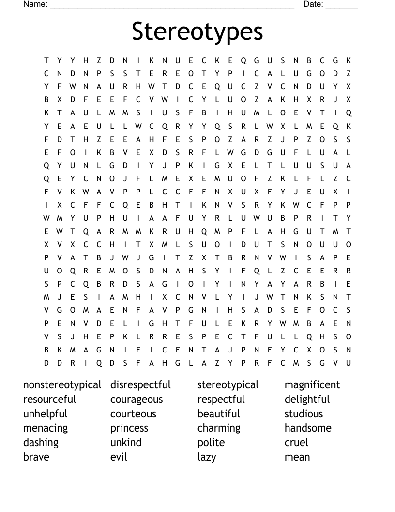 Stereotypes Word Search