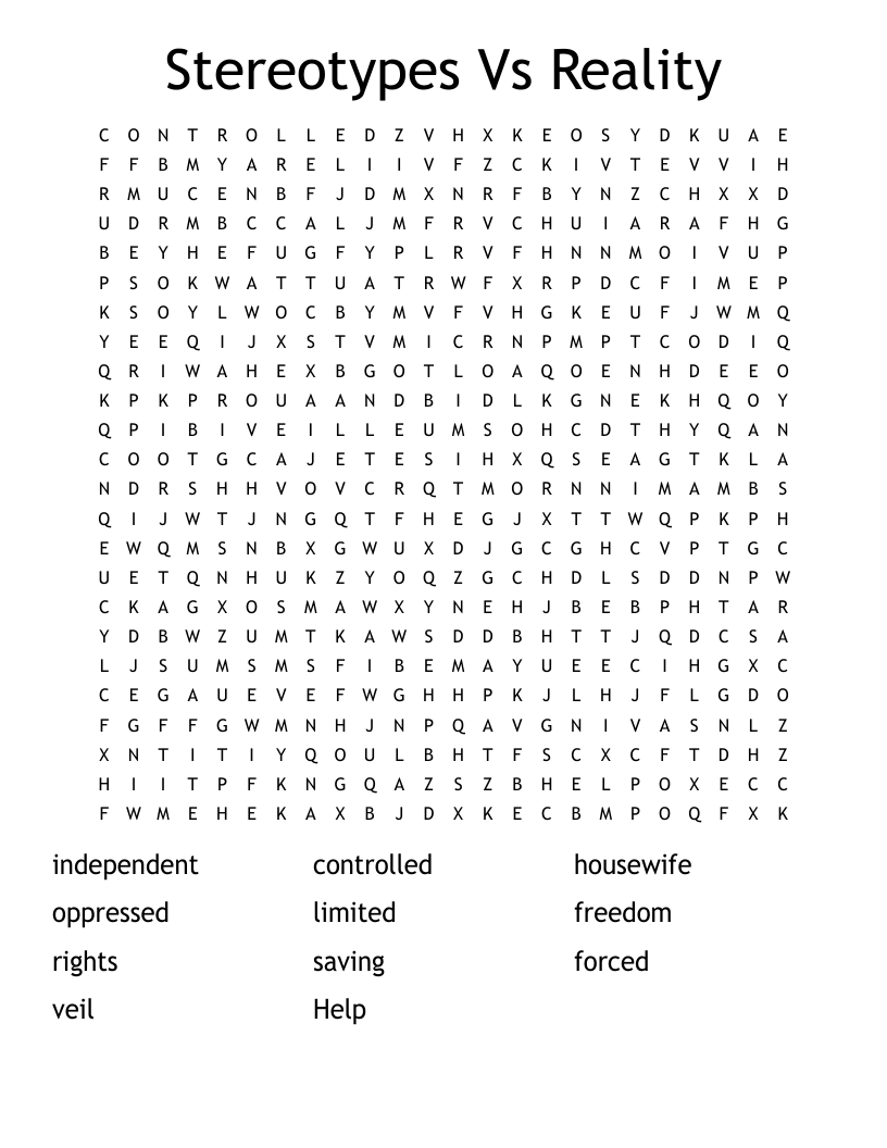 Stereotypes Vs Reality  Word Search