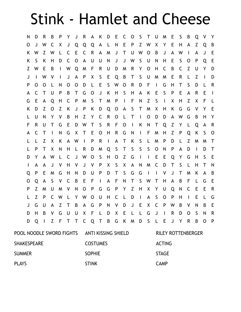 Stink - Hamlet and Cheese Word Search
