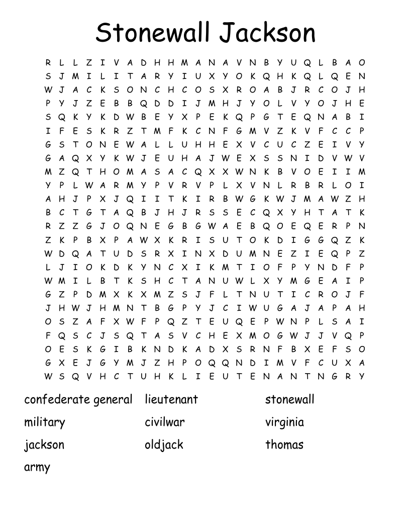 Stonewall Jackson Word Search
