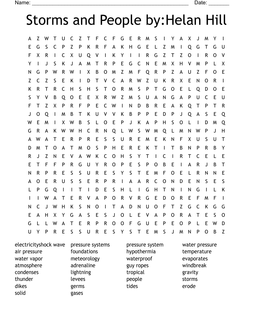 Storms and People by:Helan Hill Word Search