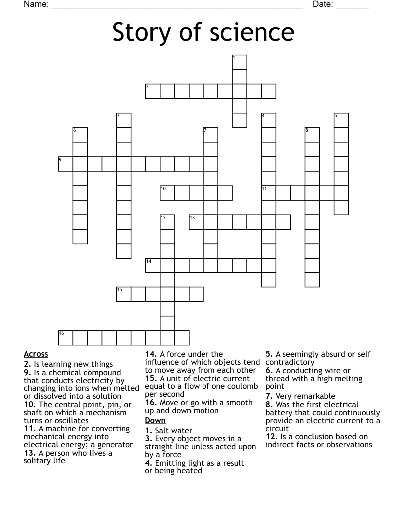 Story of science Crossword