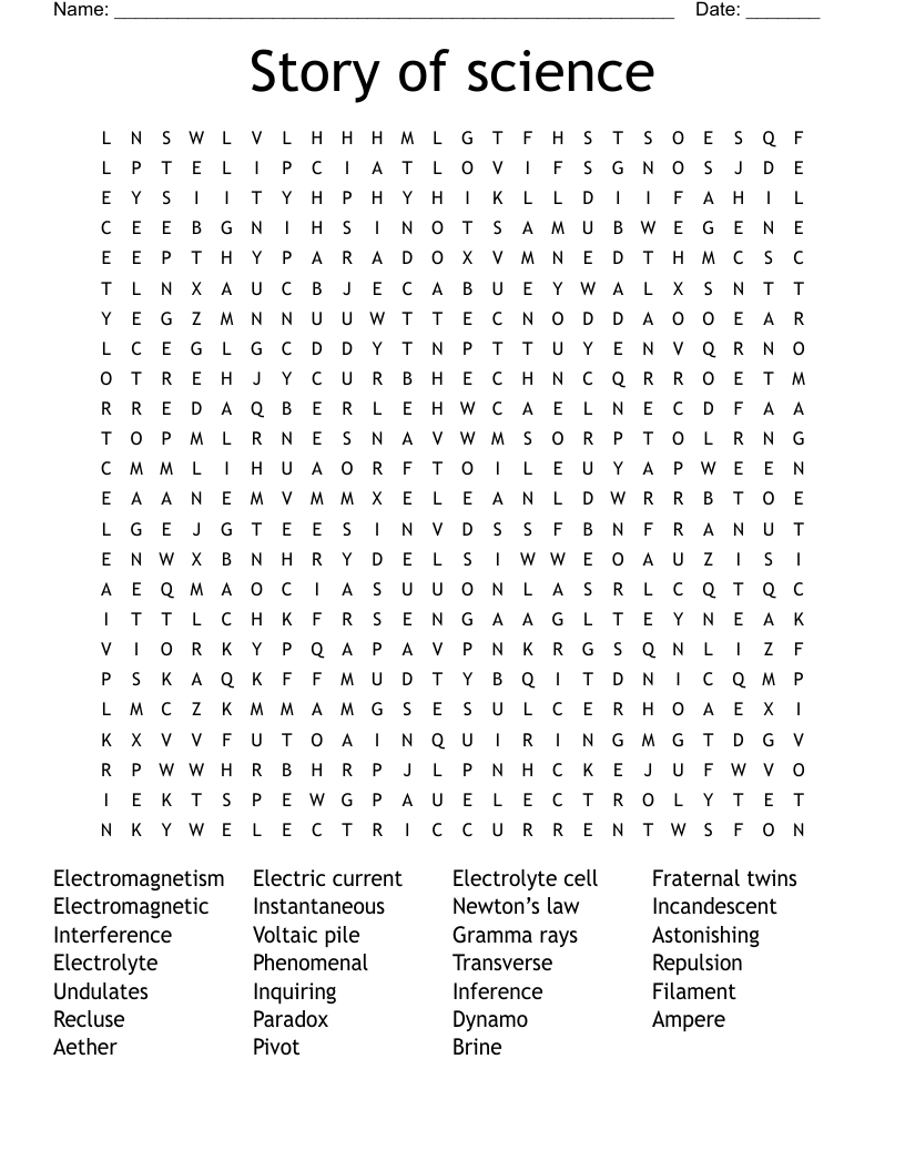Story of science  Word Search