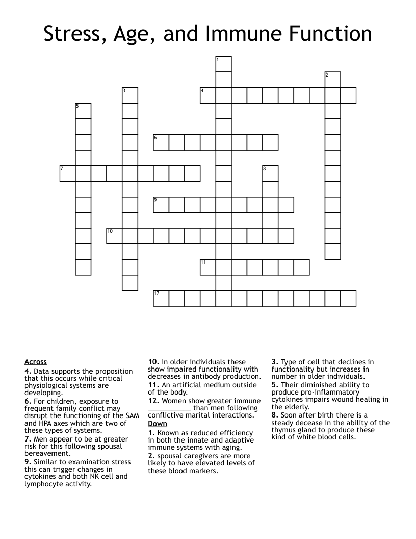 Stress, Age, and Immune Function Crossword