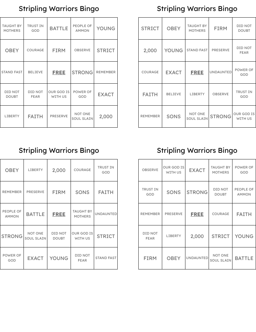 Stripling Warriors Bingo