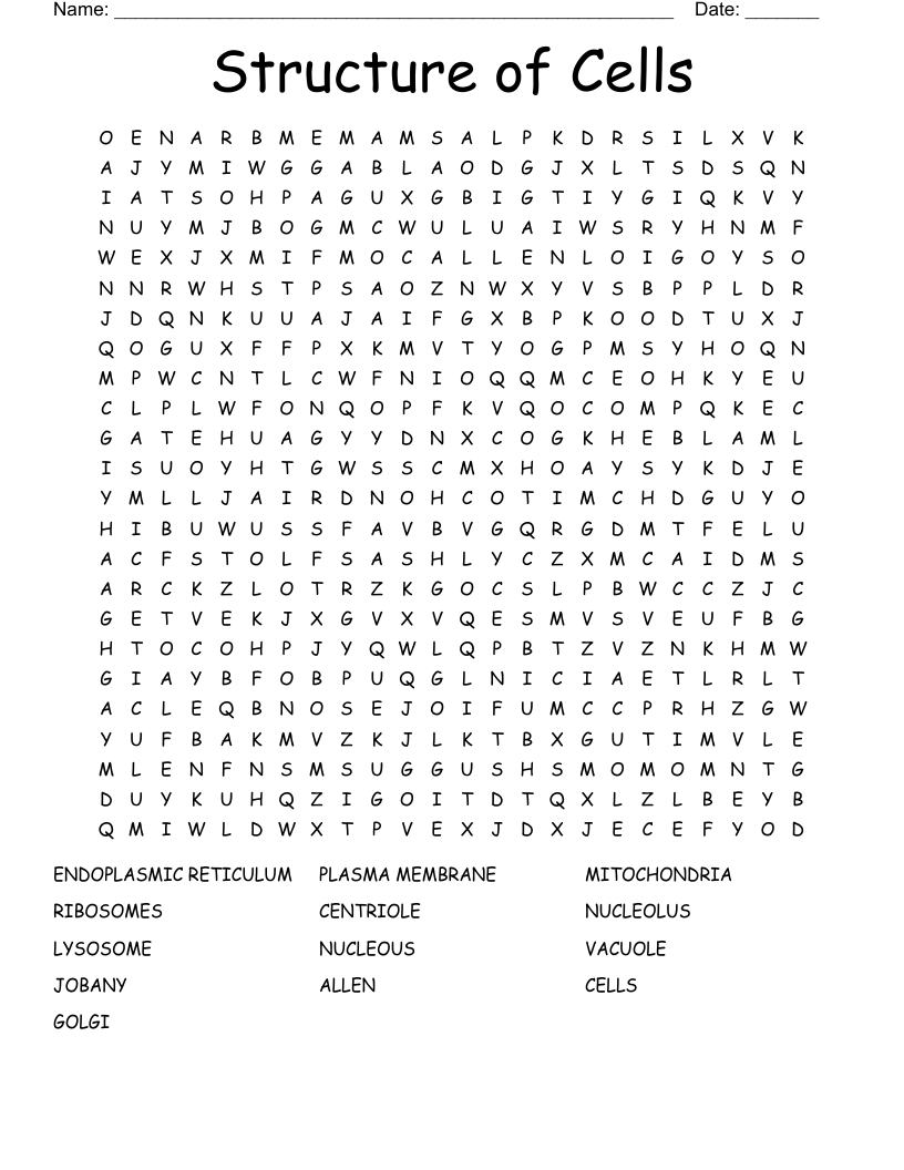 Structure of Cells Word Search