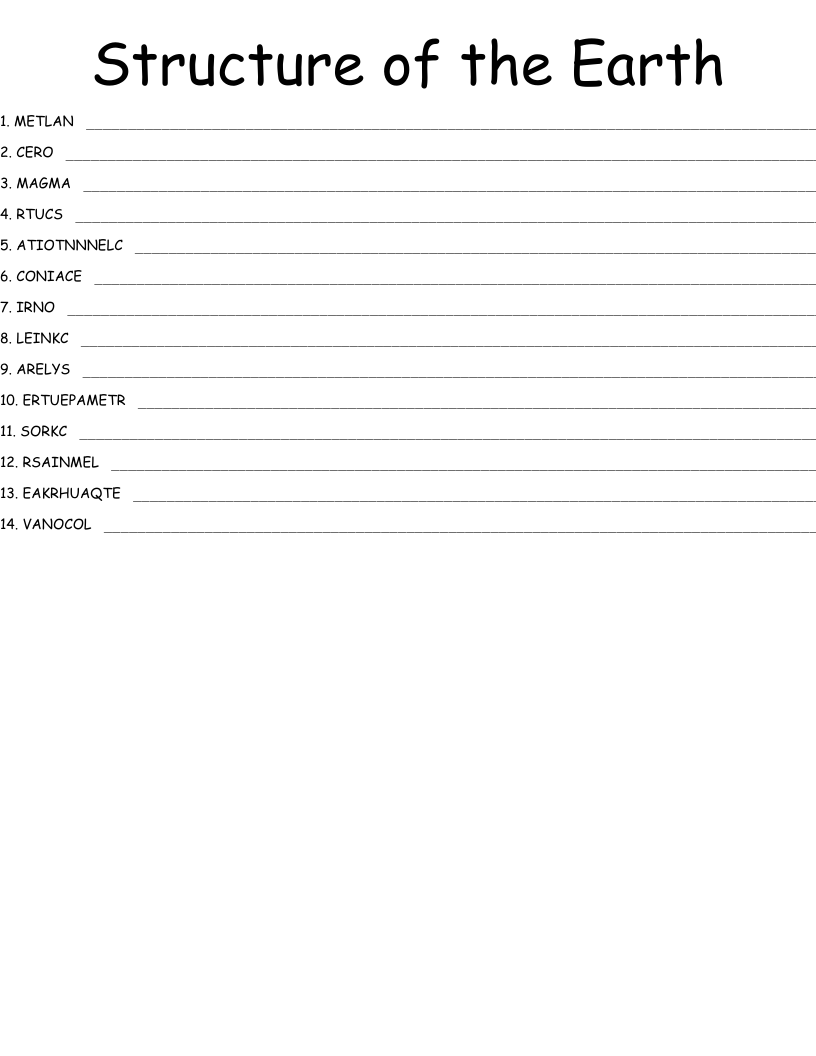 Structure of the Earth Word Scramble