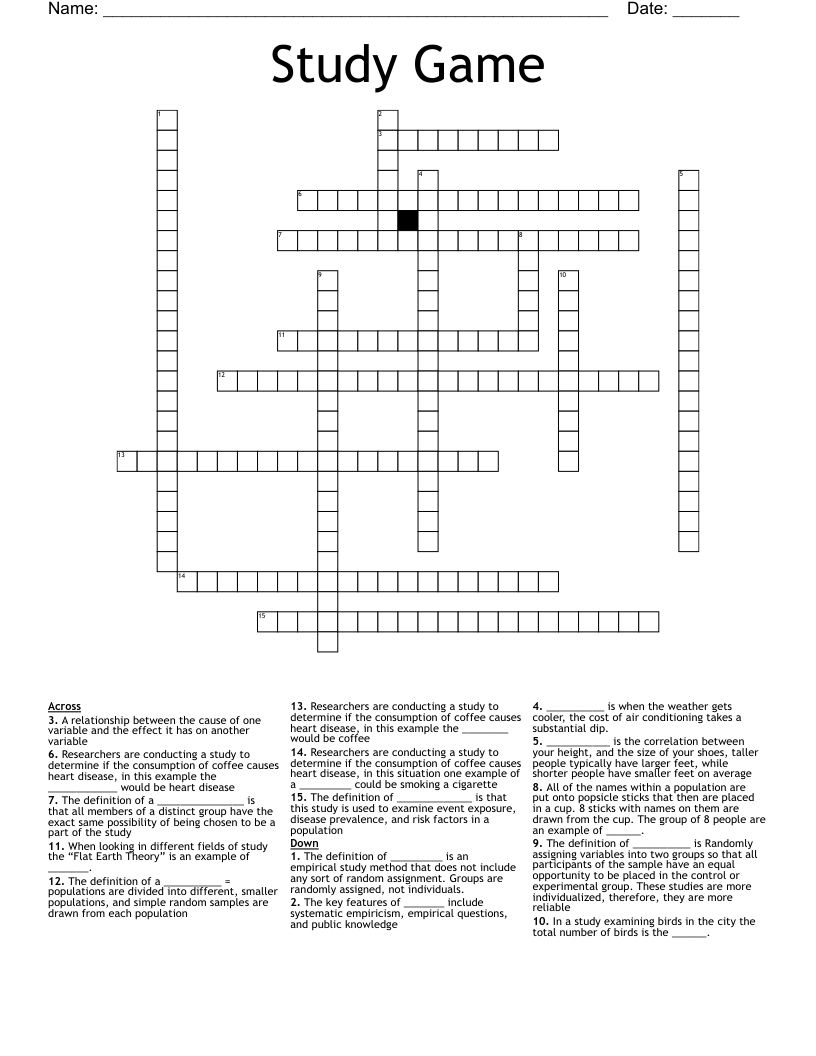 Study Game Crossword