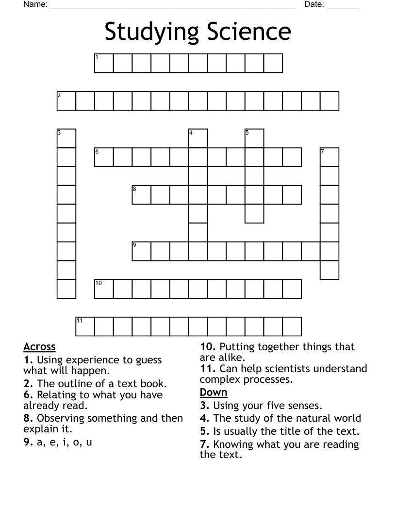 Studying Science Crossword