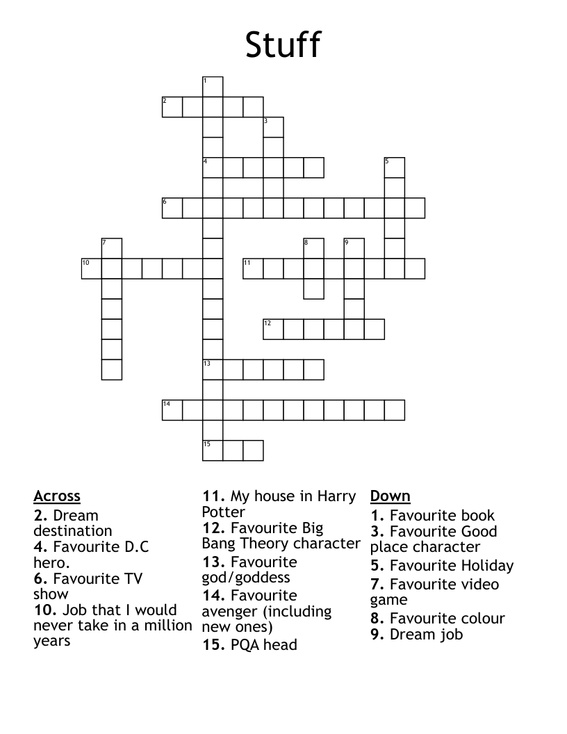 Stuff Crossword WordMint