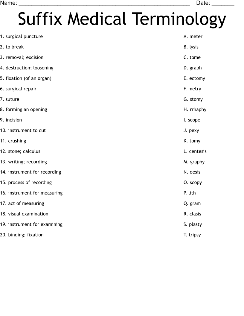 Medical Terminology Suffixes Bingo Cards - WordMint Intended For Medical Terminology Suffixes Worksheet