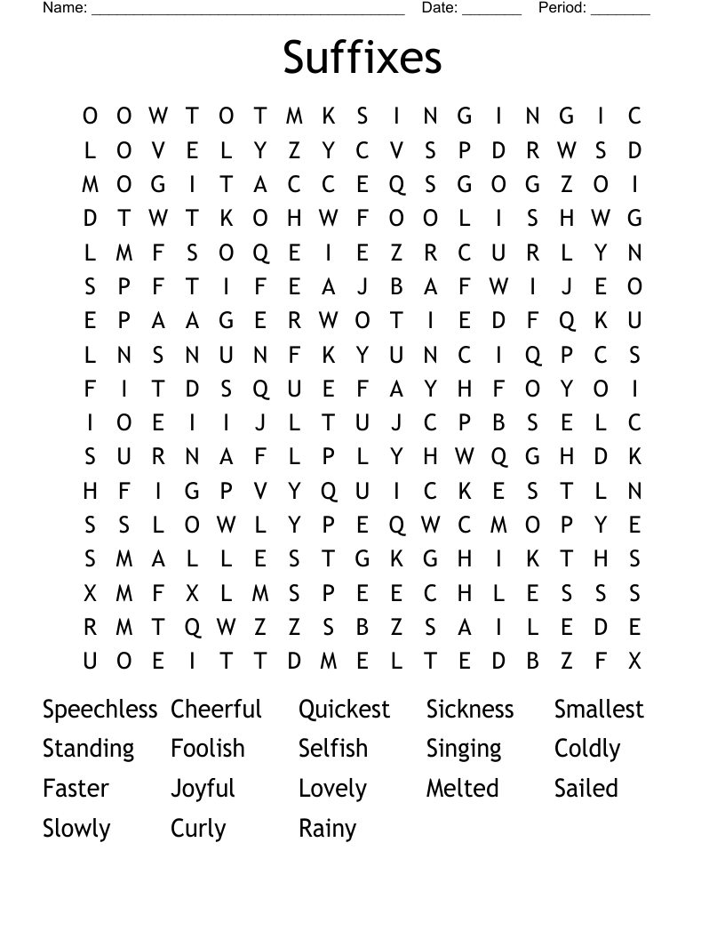 Suffixes Word Search